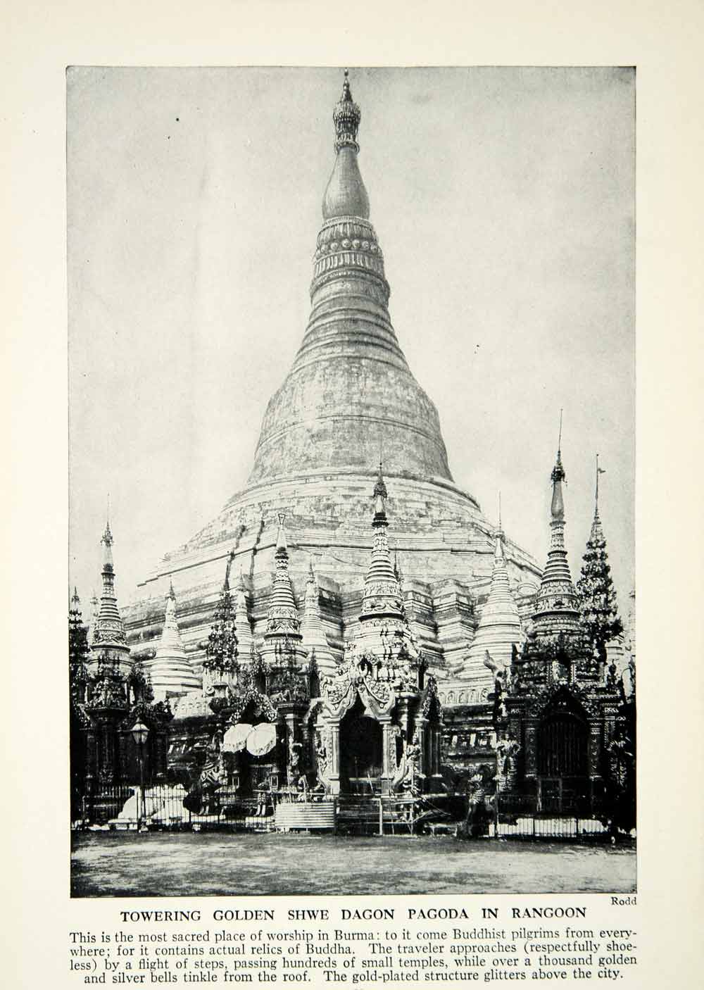 1938 Print Golden Shwe Dagon Pagoda Rangoon Burma Architecture Historical XGGD4