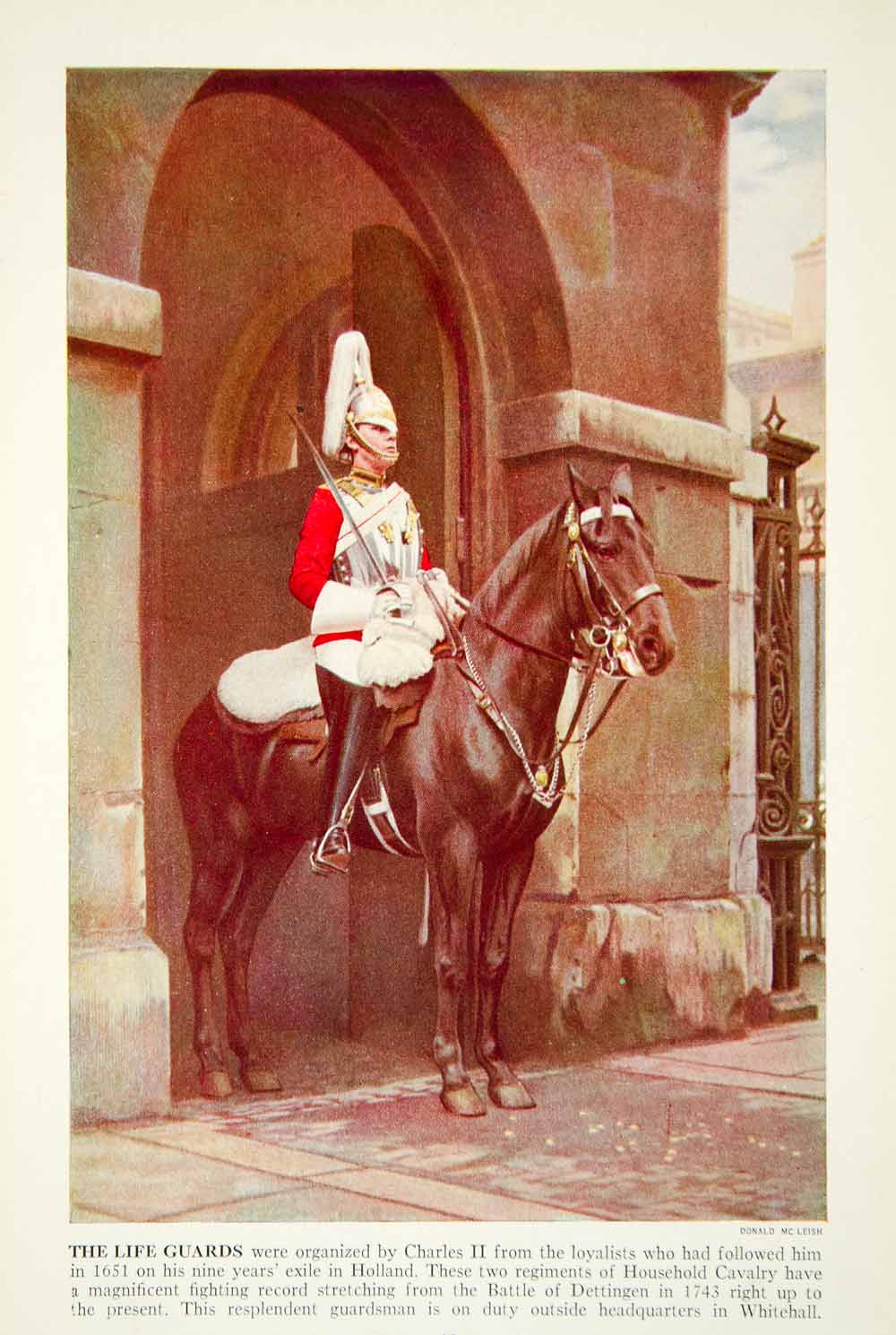 1938 Color Print Life Guards Whitehall England Military Solider Historical XGGD4
