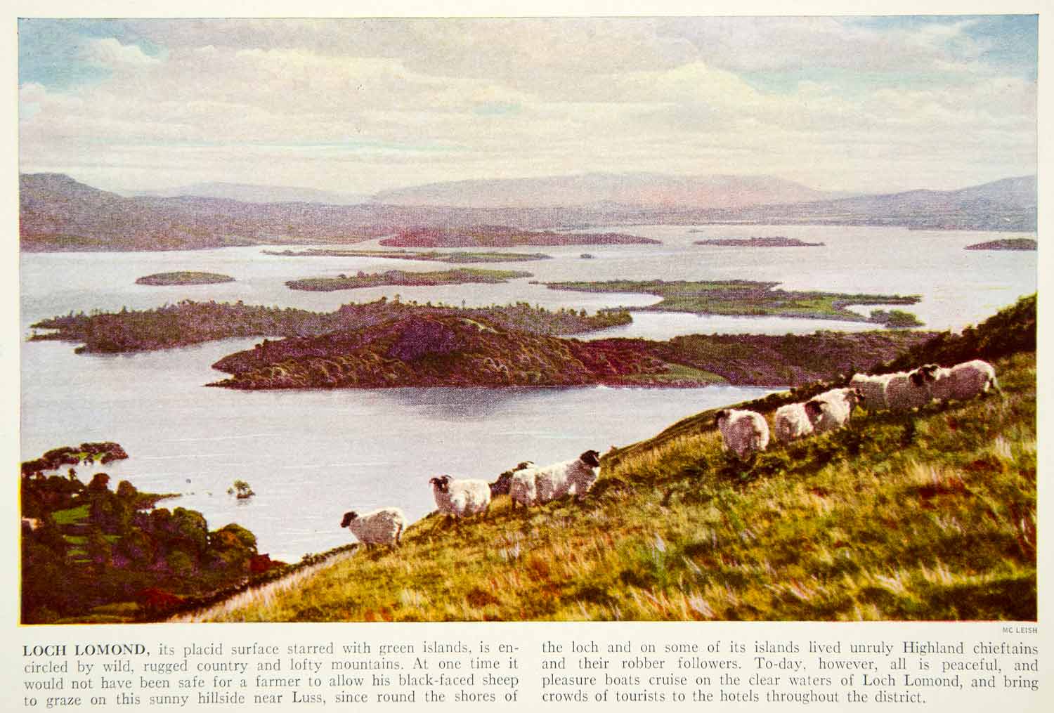 1938 Color Print West Dunbartonshire Scotland Loch Lomond Landscape Image XGGD4