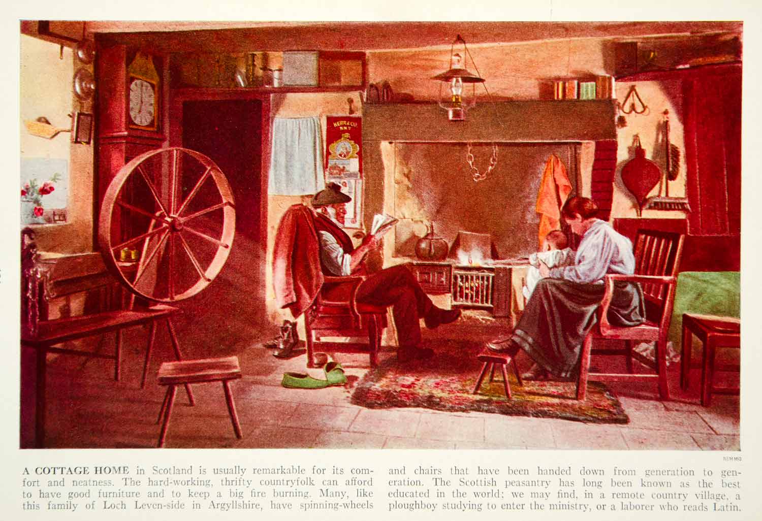 1938 Color Print Cottage Home Interior Argyllshire Scotland Historical XGGD4