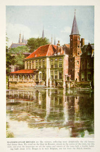 1938 Color Print Bruges Waterway Qui de Rosaire Belgium Historical Image XGGD4