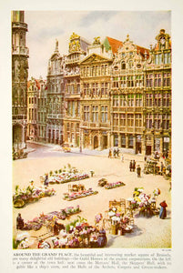 1938 Color Print Brussels Belgium Architecture Market Square Historical XGGD4