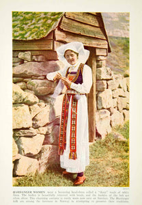 1938 Color Print Hardanger Woman Norway Traditional Dress Costume Image XGGD4