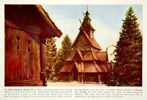 1938 Color Print Folkes Museum Oslo Norway Stave Church Historical Image XGGD4