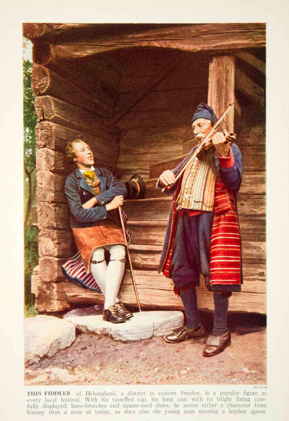 1938 Color Print Helsingland Sweden Fiddler Musician Traditional Costume XGGD4