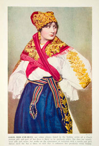 1938 Color Print Czech Peasant Woman Holiday Attire Traditional Dress Garb XGGD4