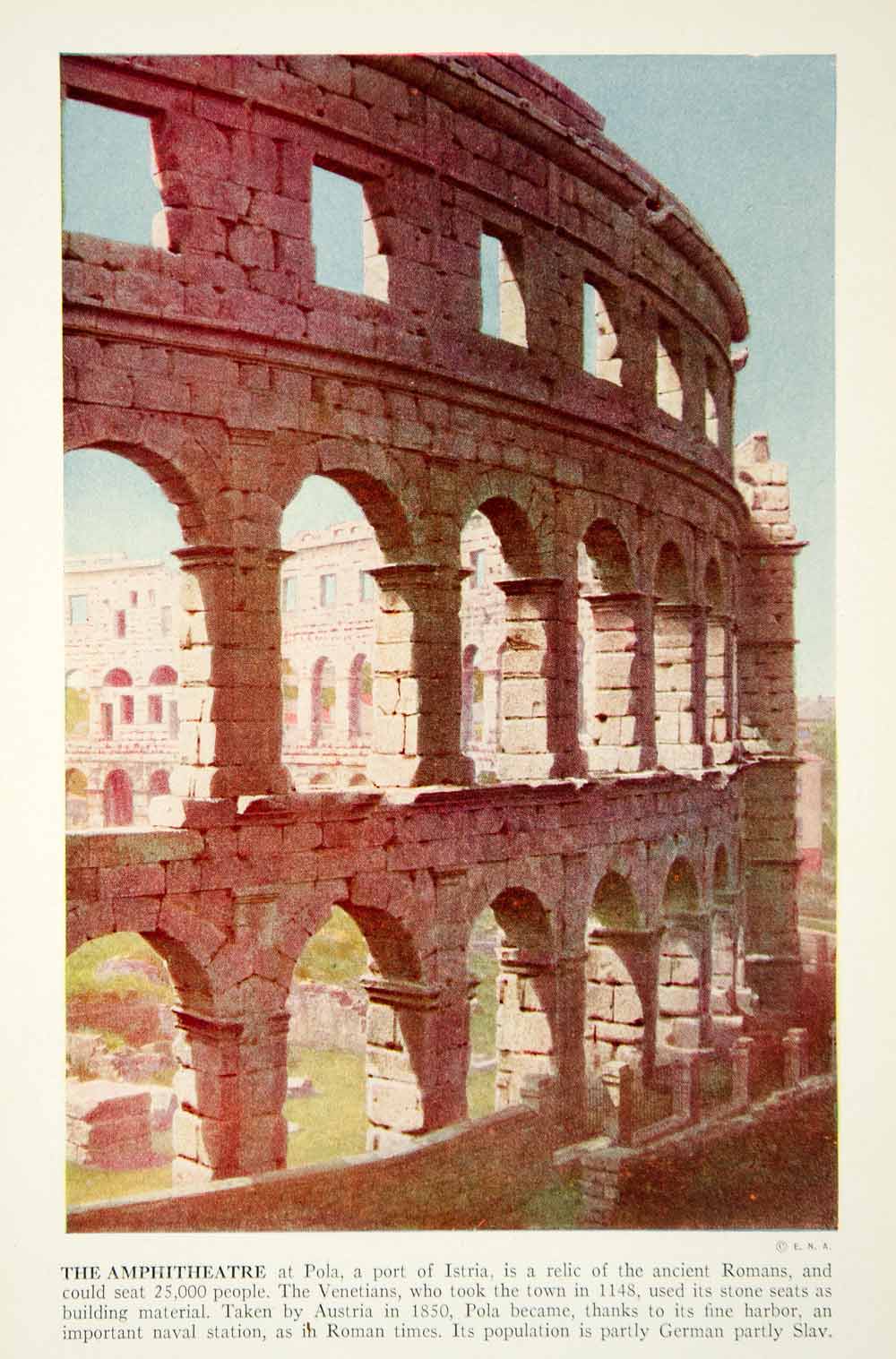 1938 Color Print Amphitheater Pola Italy Romans Archeology Historical View XGGD4