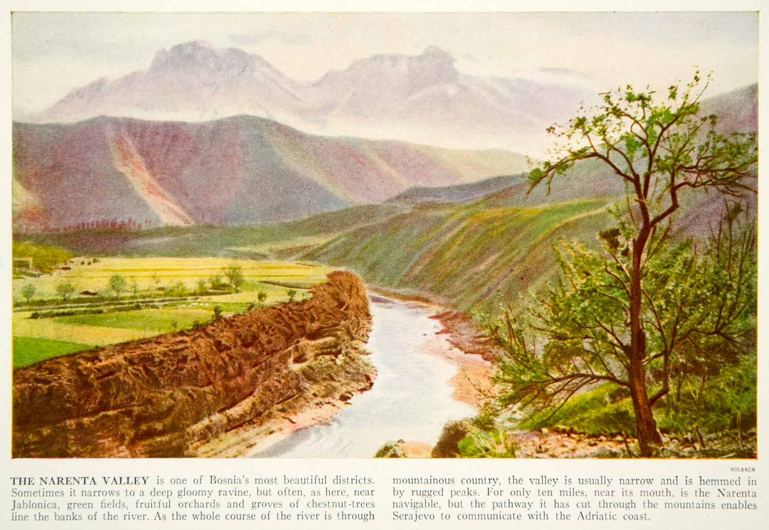 1938 Color Print Narenta Valley Bosnia Landscape Mountains Historical View XGGD4