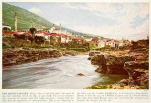 1938 Color Print Narenta River Mostar Cityscape Architecture Historical XGGD4