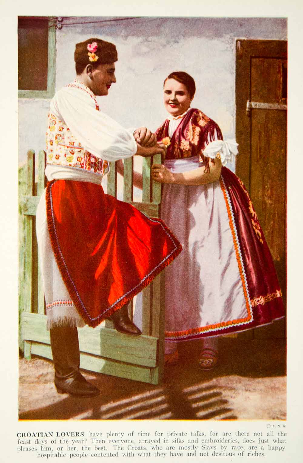 1938 Color Print Croatia Traditional Dress Costume Couple Historical Image XGGD4