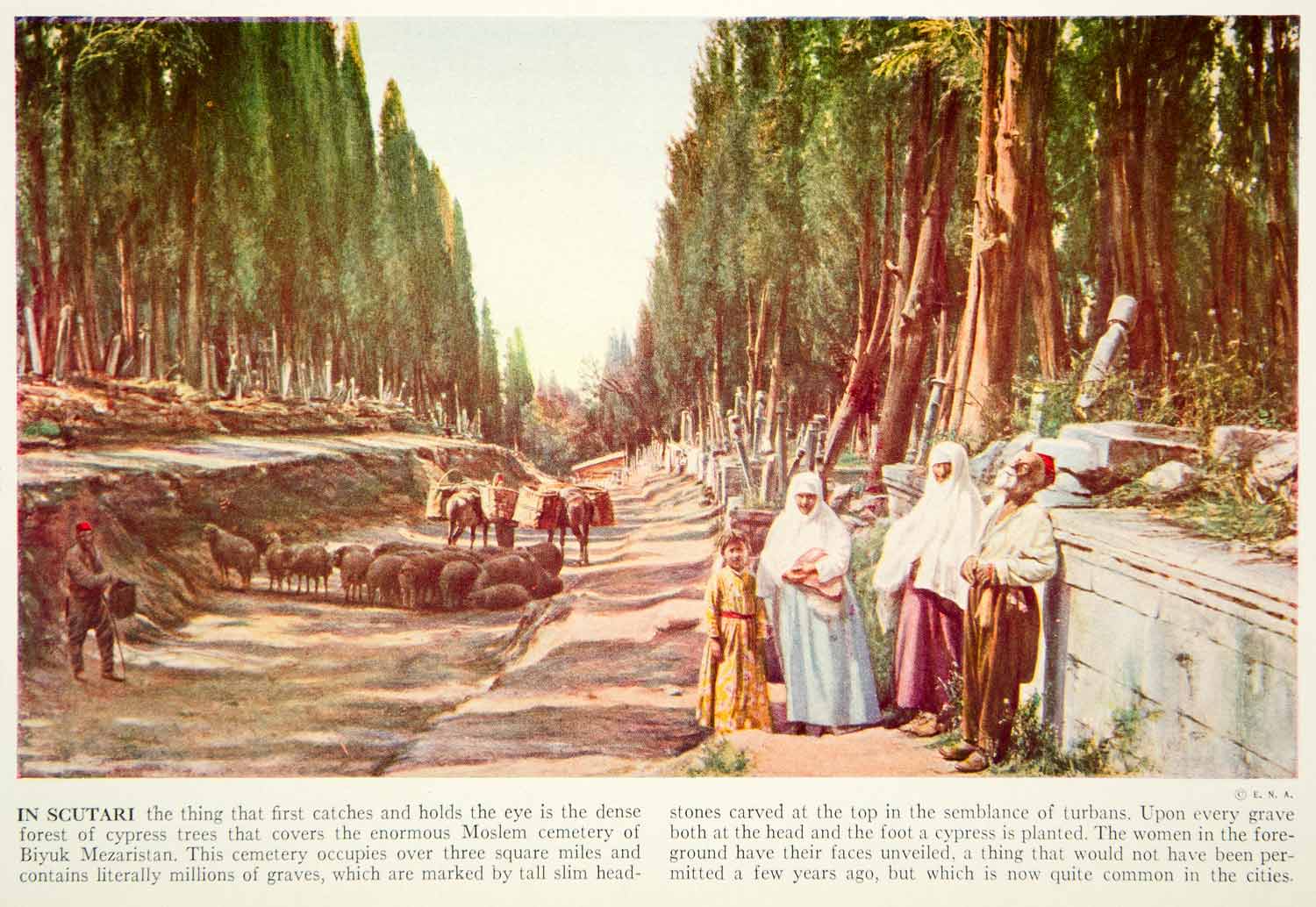 1938 Color Print Biyuk Mezaristan Cemetery Scutari District Constantinople XGGD4