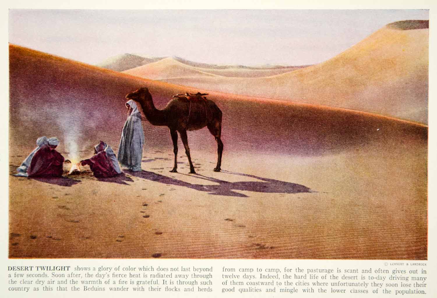 1938 Color Print Beduin Tribe Desert Dusk Landscape Historical Image View XGGD4