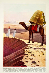 1938 Color Print Beduin Tribe Women Camel Landscape Desert Historical View XGGD4