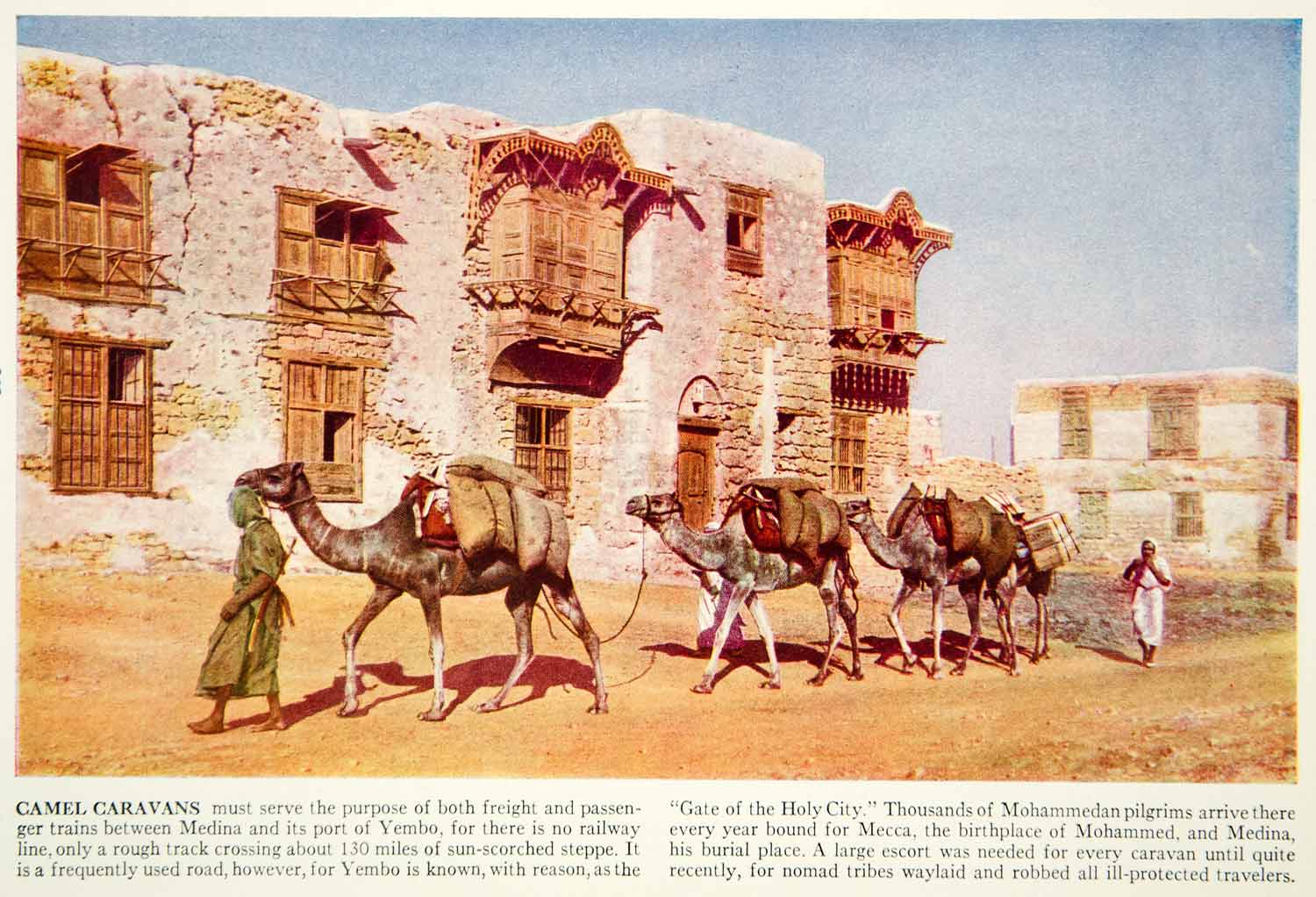 1938 Color Print Camel Caravans Architecture Desert Medina Yembo Historic XGGD4