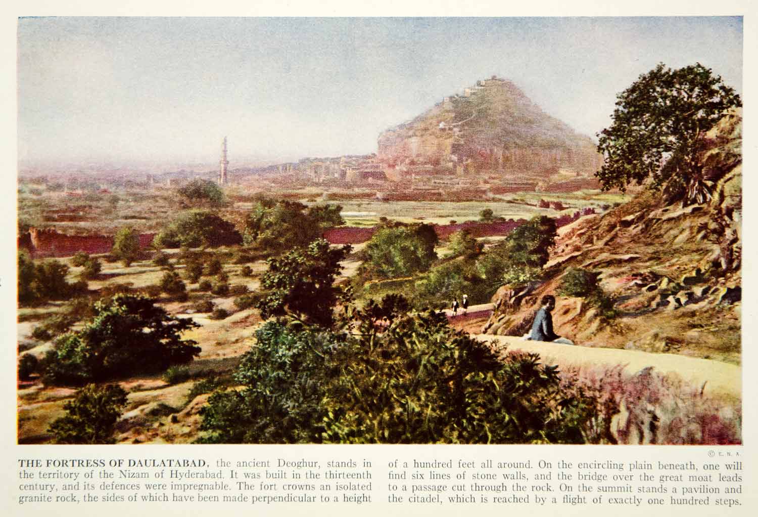 1938 Color Print Daulatabad Fortress Nizam Hyderabad India Historical View XGGD4
