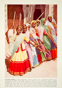1938 Color Print Nautch Dancing Girls Traditional Dress Costume Historical XGGD4