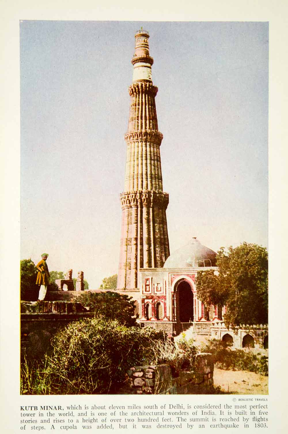1938 Color Print Kutb Minar Tower Architecture Delhi India Historical View XGGD4