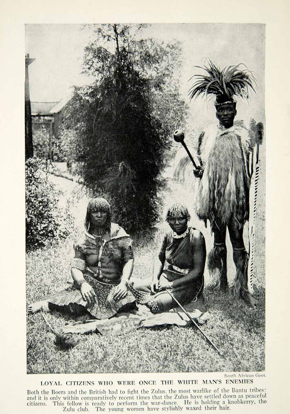 1938 Print Portrait South Africa Zulu Bantu Tribe Women Knobkierrie War XGGD5