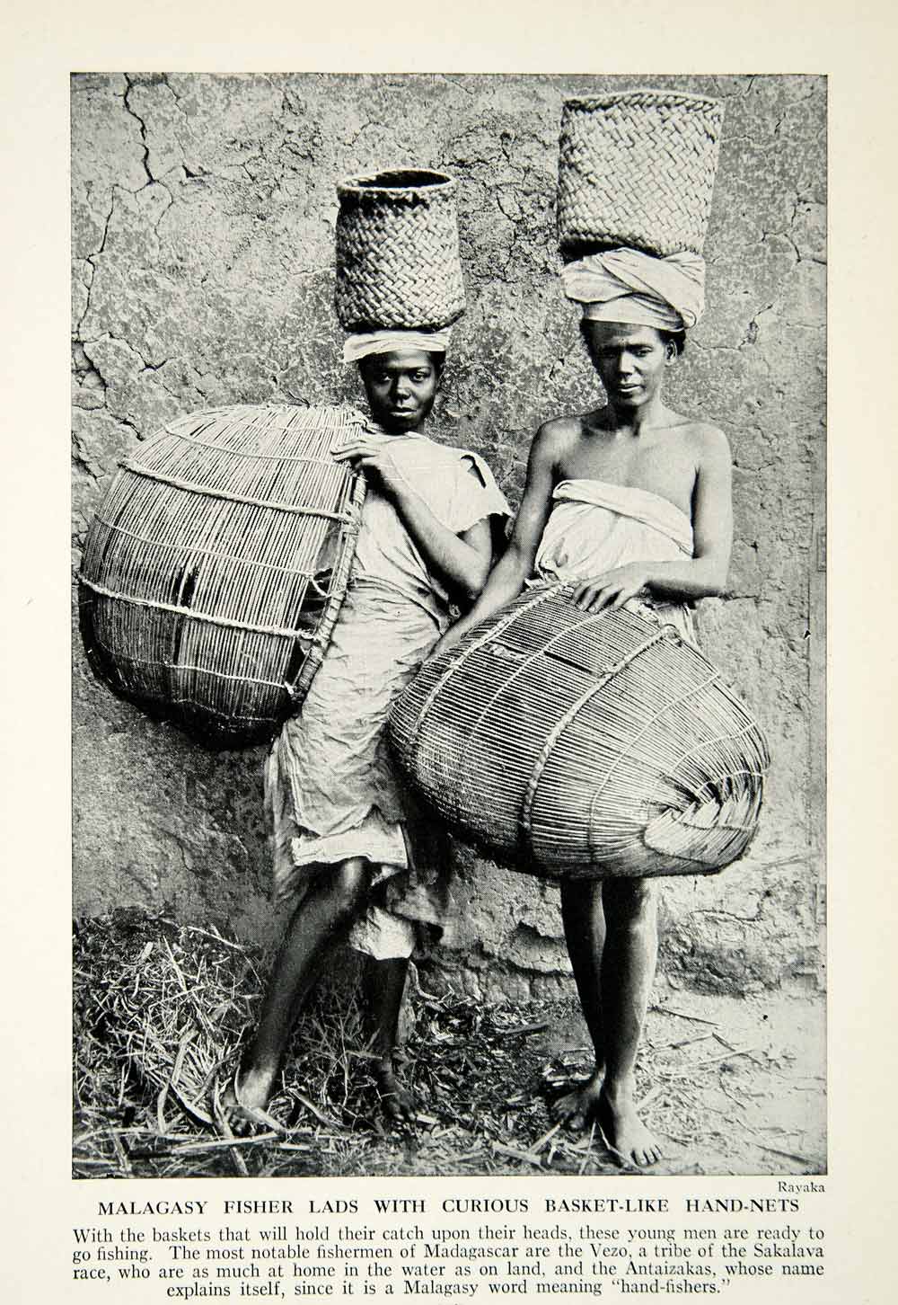 1938 Print Portrait Malagasy Tribal Fishermen Madagascar Africa Baskets XGGD5