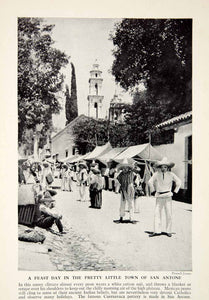 1938 Print Feast Day San Antone Mexico Peon Town Street Sombrero Serape XGGD5