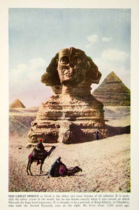 1938 Color Print Great Sphinx Giza Plateau Egypt Africa Limestone Statue XGGD5