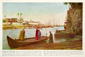 1938 Color Print Cairo Egypt Africa Nile River Cityscape Felucca Sailboat XGGD5