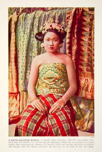 1938 Color Print Portrait Balinese Woman Indonesia Ethnic Costume Jewelry XGGD5