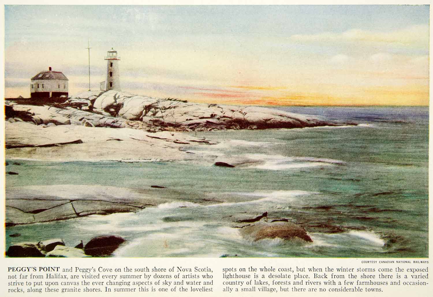 1938 Color Print Peggys Point Lighthouse Cove Nova Scotia Canada Atlantic XGGD5