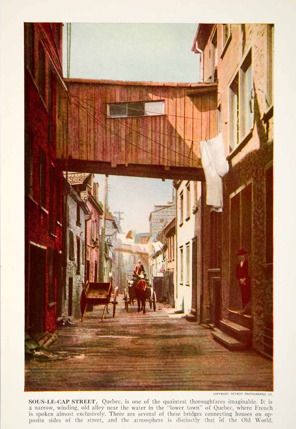 1938 Color Print Sous-Le-Cap Street Quebec City Canada Alley House Bridge XGGD5