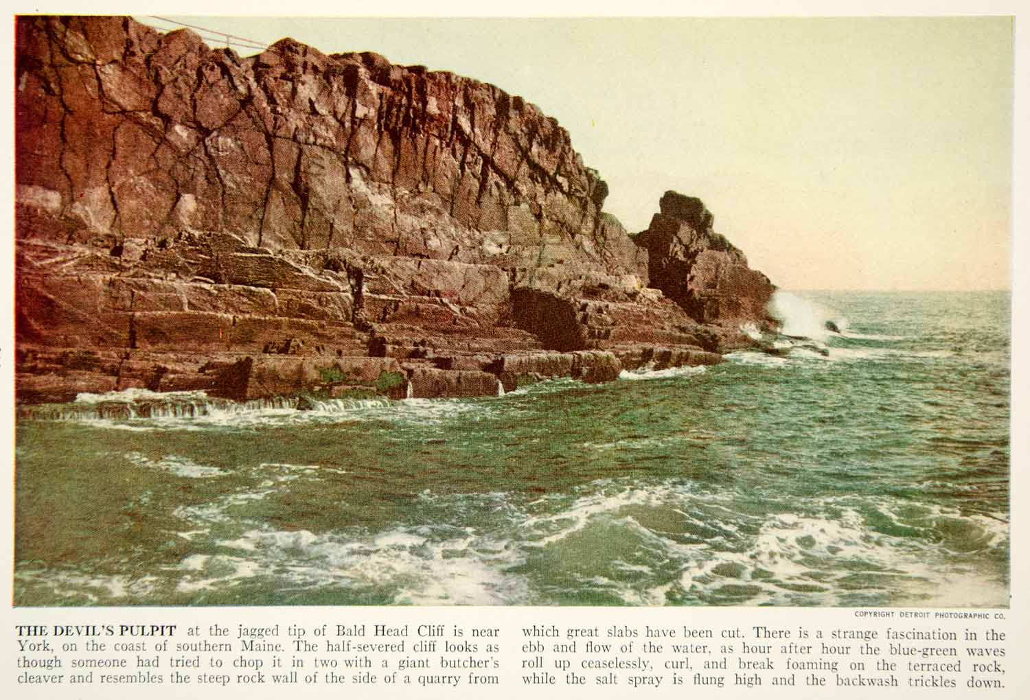 1938 Color Print Devils Pulpit Bald Head Cliff Maine USA Atlantic Ocean XGGD5
