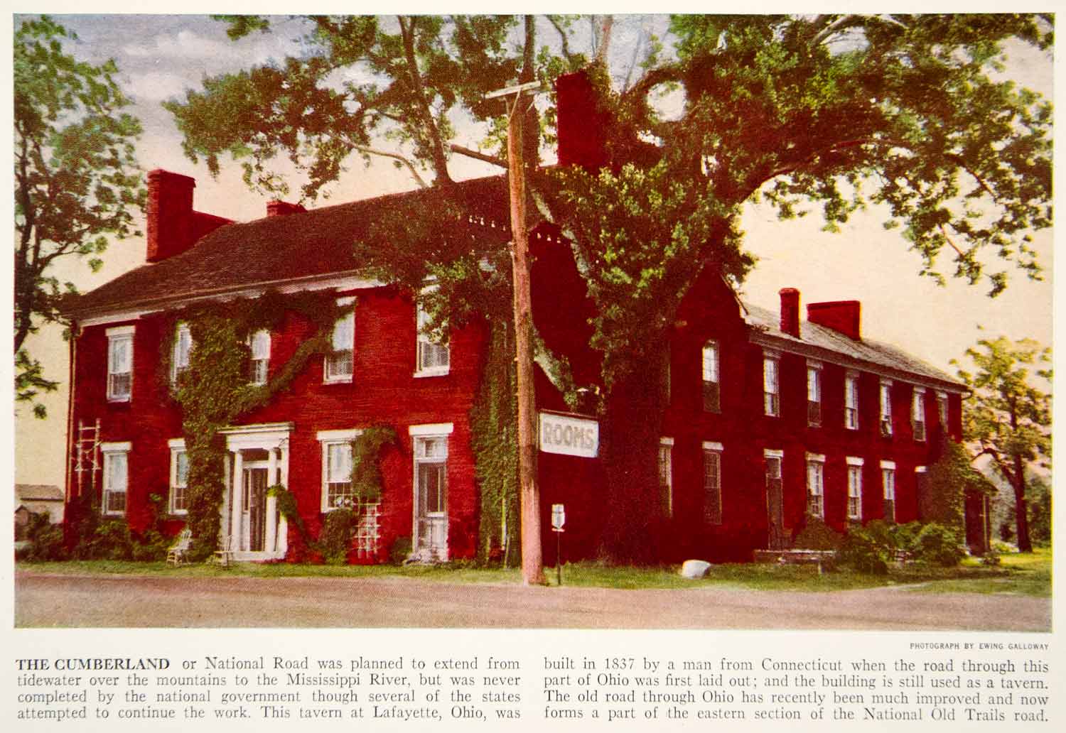 1938 Color Print Red Brick Tavern Lafayette Ohio USA Cumberland Road Manor XGGD5