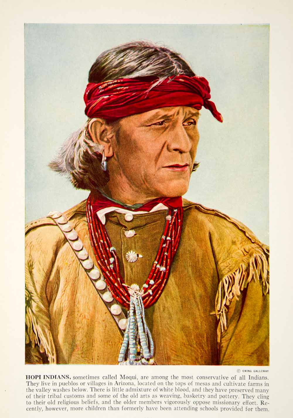 1938 Color Print Portrait Hopi Indian Man Native American Tribe Buckskin XGGD5