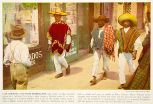 1938 Color Print Mexico City Street Serapes Sombreros Ethnic Costume XGGD5