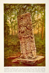 1938 Color Print Ancient Maya Stone Carving Copan Honduras Latin America XGGD5
