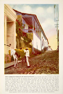 1938 Color Print Cobblestone Street Old Santiago Cuba Cityscape Donkey XGGD5