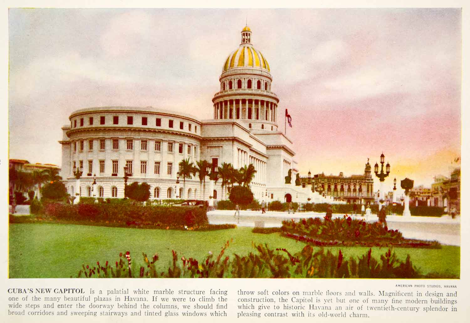 1938 Color Print El Capitolio Building National Capital Havana La Habana XGGD5
