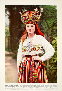 1938 Color Print Portrait Bridal Robe Costume Estonian Maid Oesel Island XGGD5