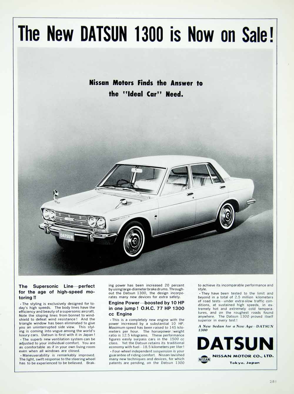 1968 Ad Datsun Missan Motor 1300 Automobile Car Sedan Transportation XGGD7