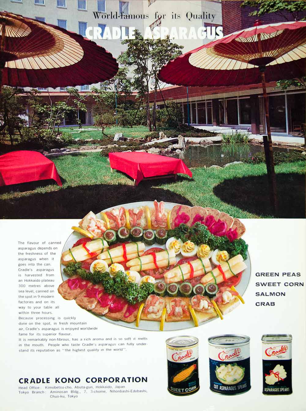 1968 Ad Cradle Kono Asparagus Sweet Corn Japanese Food Rolls Hokkaido XGGD7