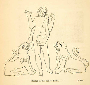 1854 Wood Engraving Daniel Lions Den Bible Execution Miracle Prophet XGGD8