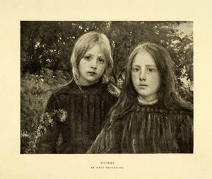 1907 Halftone Print Sisters Portrait Heyerdahl Girl Tree Flower Dress XGH2