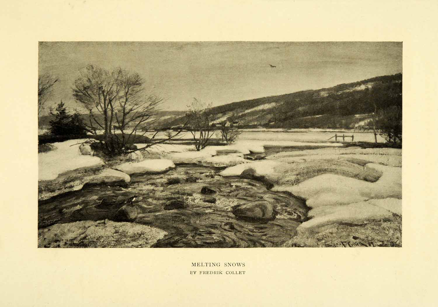 1907 Halftone Print Melt Snow Winter Norway Scandinavia River Lillehammer XGH2