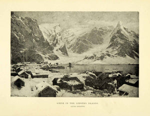 1907 Halftone Print Lofoten Islands Sailboat Village Norway Scandinavia XGH2