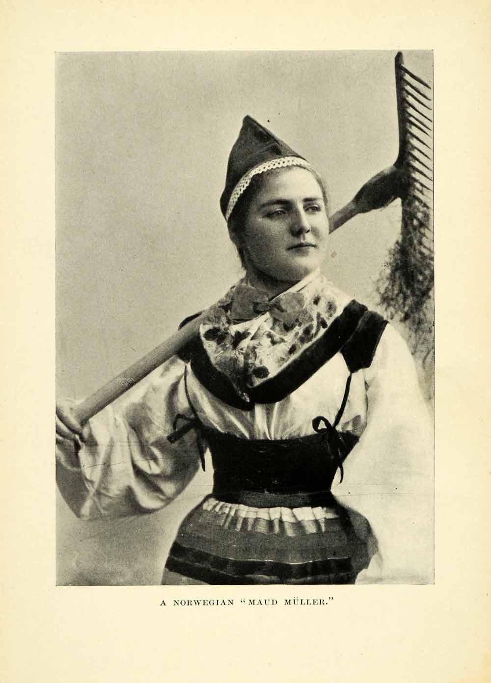 1896 Halftone Print Norwegian Maud Muller Swedish Costume Hat Agriculture XGH3