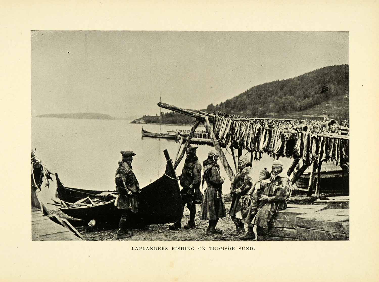 1896 Halftone Print Tromso Norway Lapland Fishermen Fishing Boat Historic XGH3