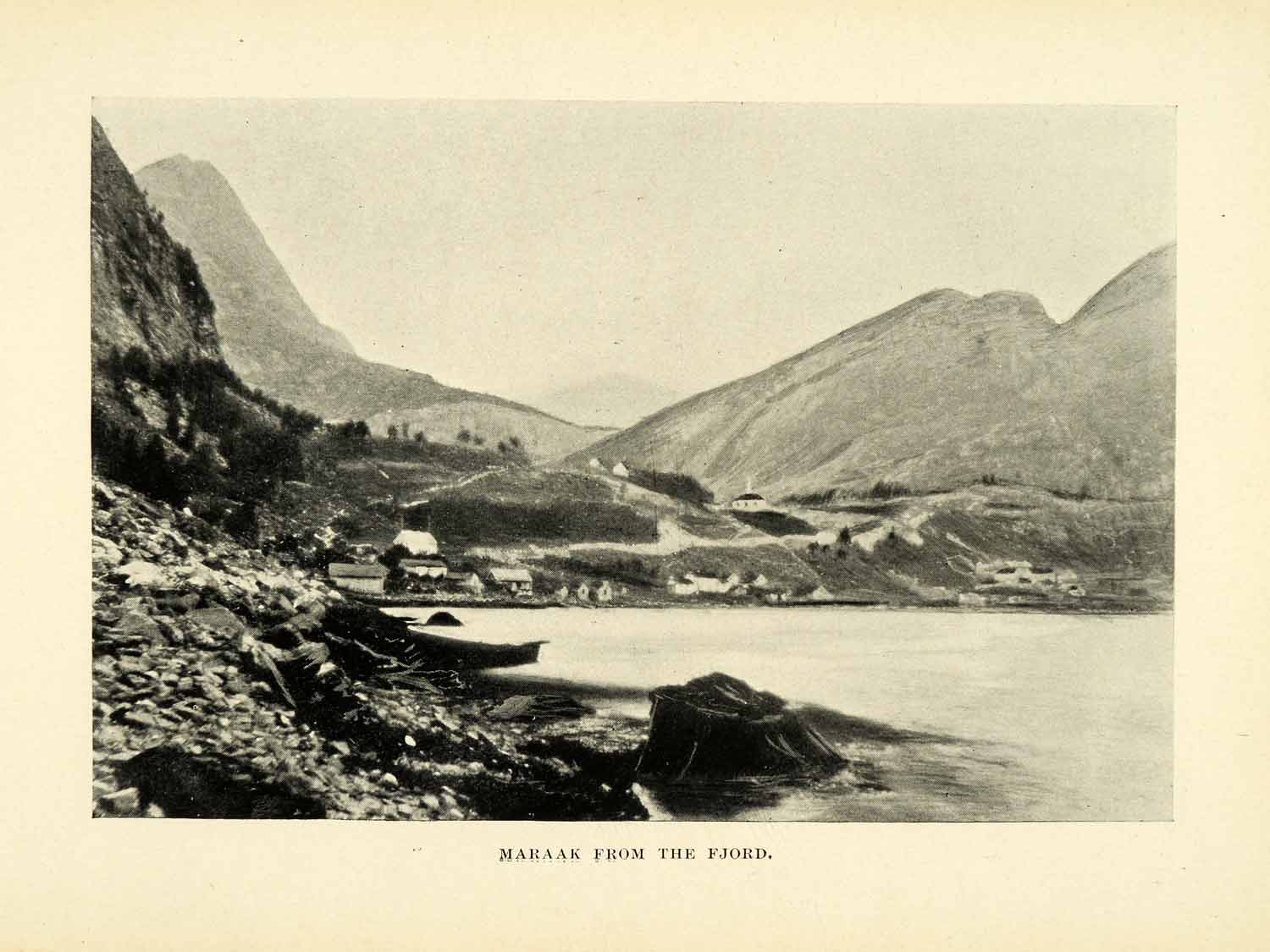 1896 Halftone Print Maraak Norway Fjord Cityscape Landscape Historic Image XGH3