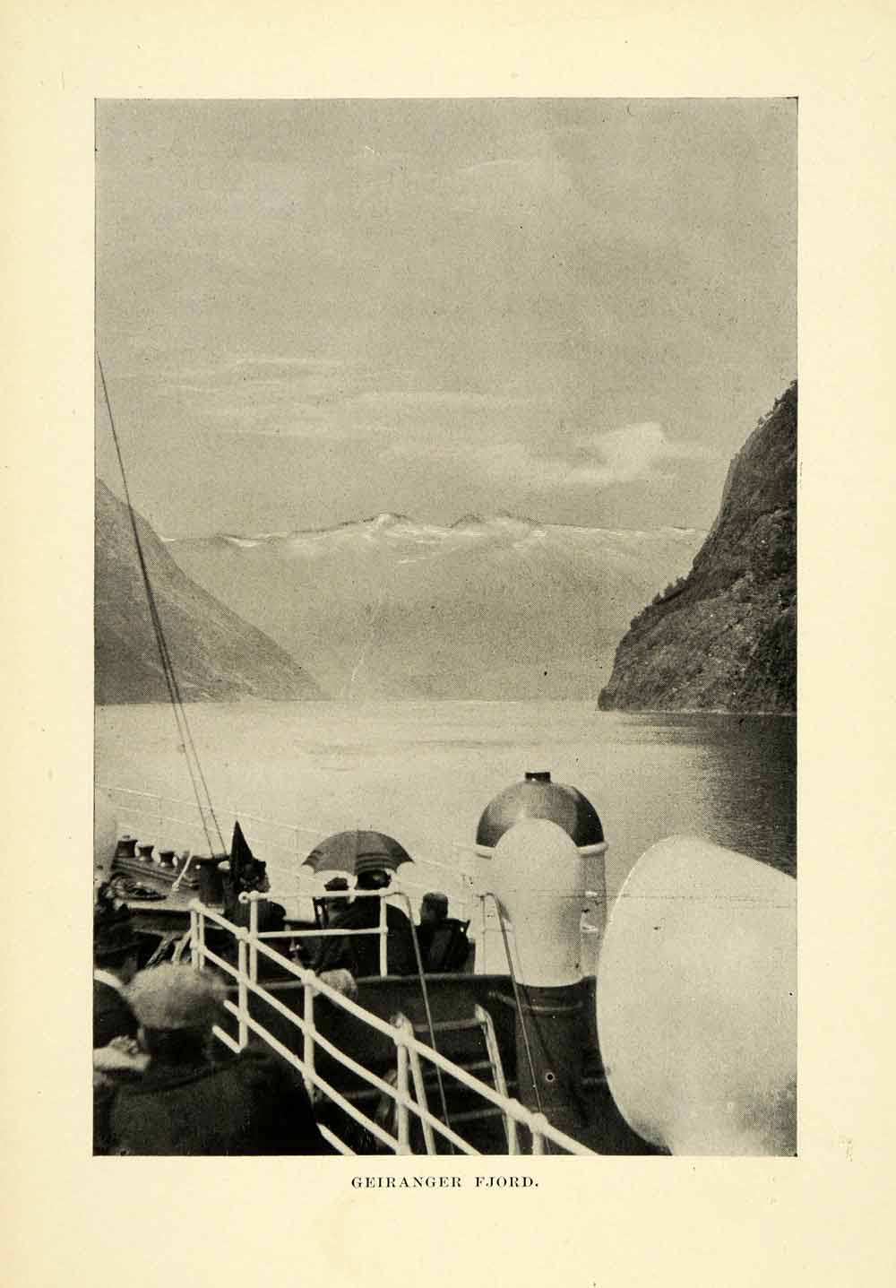 1896 Halftone Print Geirangerfjord Norway Landscape Cruise Ship Liner Tour XGH3