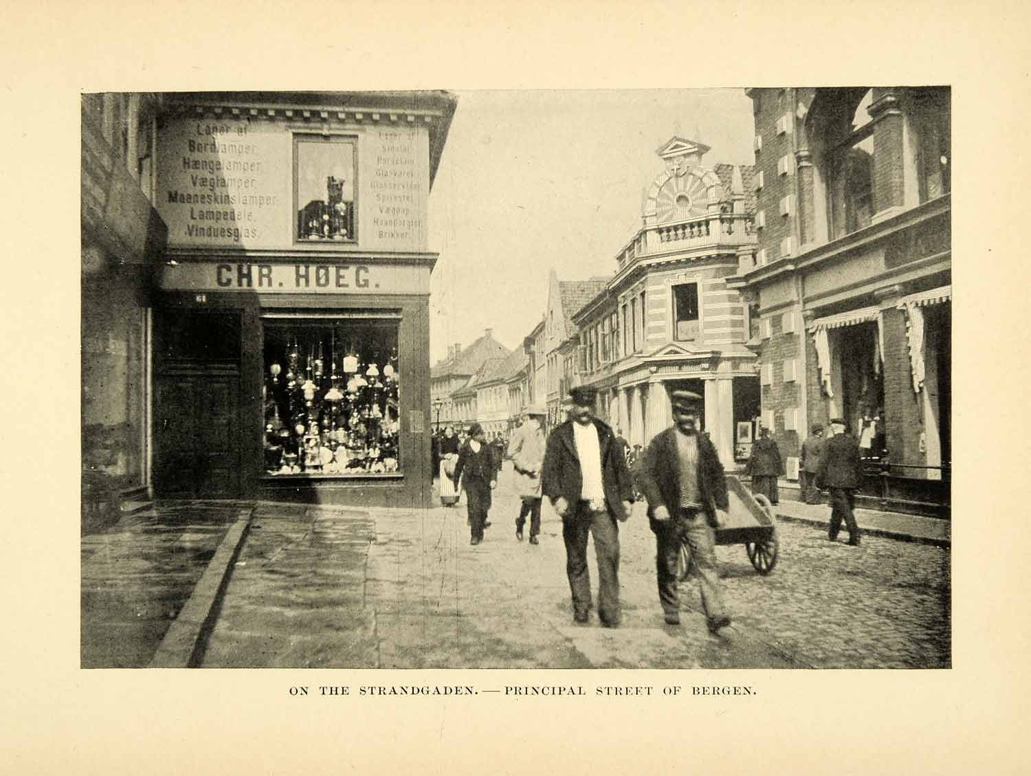 1896 Halftone Print Strandgaten Norway Streetscape Cityscape Historic Image XGH3
