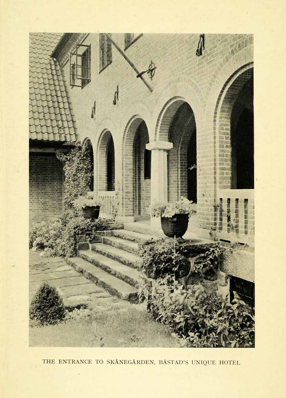 1927 Halftone Print Entrance Skanegarden Bastad's Unique Hotel Arches XGH4