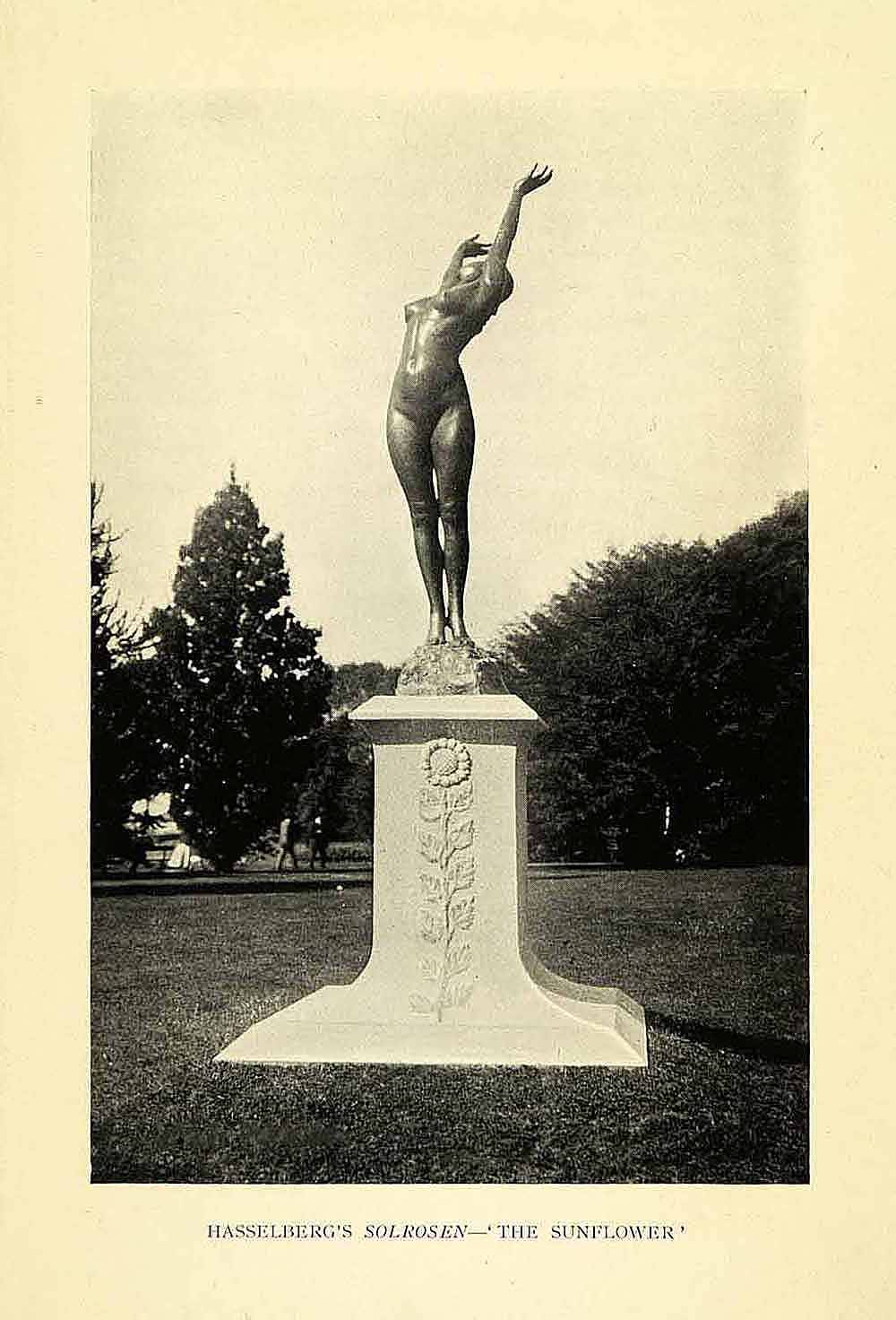 1927 Halftone Print Hasselberg's Solrosen Sunflower Sweden Nude Sculpture XGH4